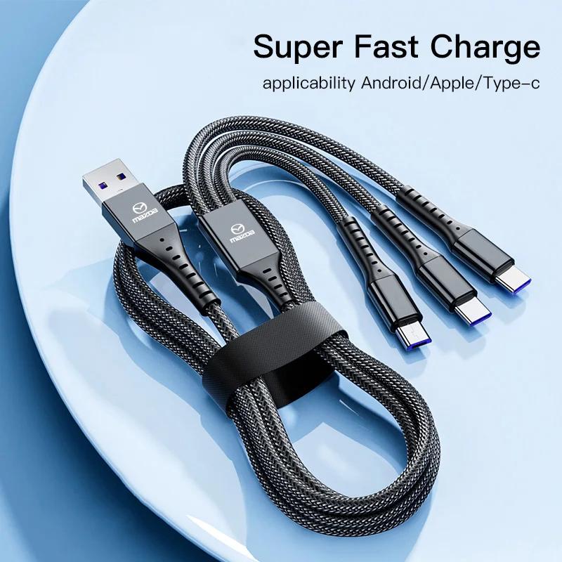 2025 Heißes 5A Datenkabel 66W Schnellladekabel Auto USB Schnellladung 3 in 1 für Mazda 2 6 3 CX5 CX80 CX70 CX90 MX30 CX60 CX50 CX30