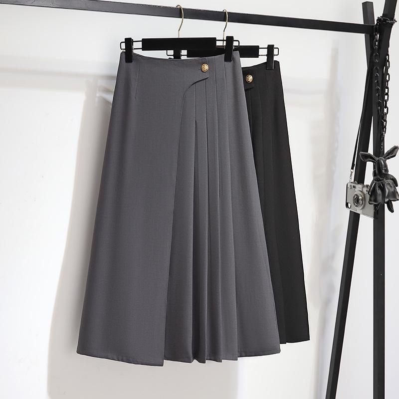 

Summer 2025 French Gray A-Line High Waist Pleated Midi Skirt L сірий колір