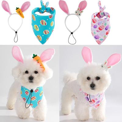 Easter Dog Handkerchief Bib Pets Bandana Headscarf Rabbit Radish Headband Scarf Easter Egg Rabbit Pattern Printed Drool Scarf