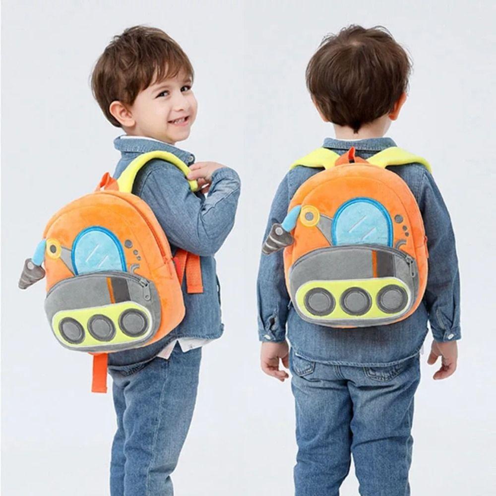 Plush Cartoon Excavator Backpack 2-4 Years Old Kids Small School Bag Kids Engineering Backpack