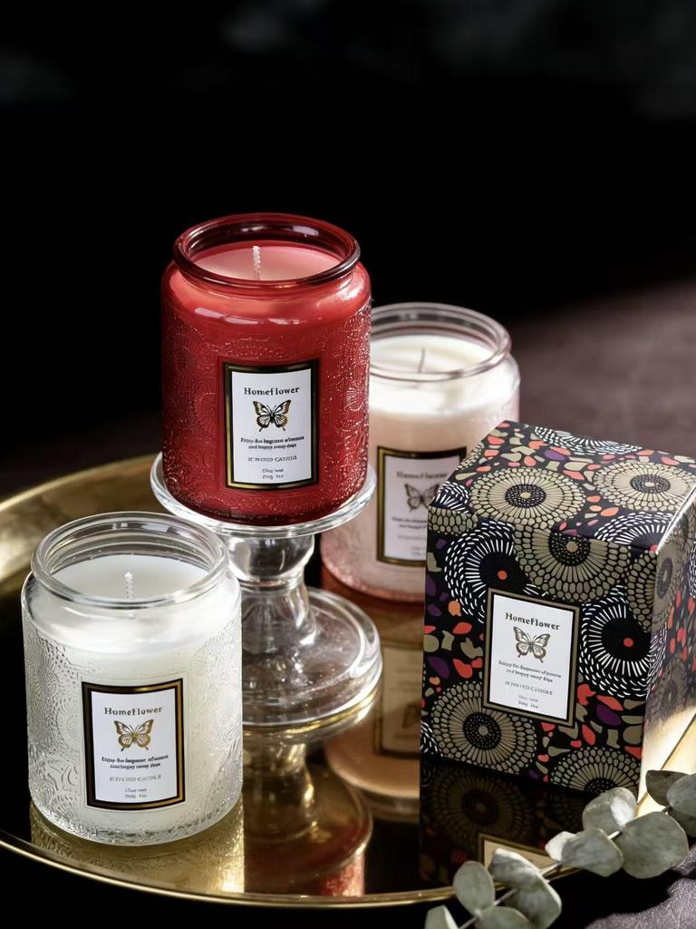 Elegant Embossed Glass Candle Set - Smokeless Soy Wax Aromatherapy for Home
