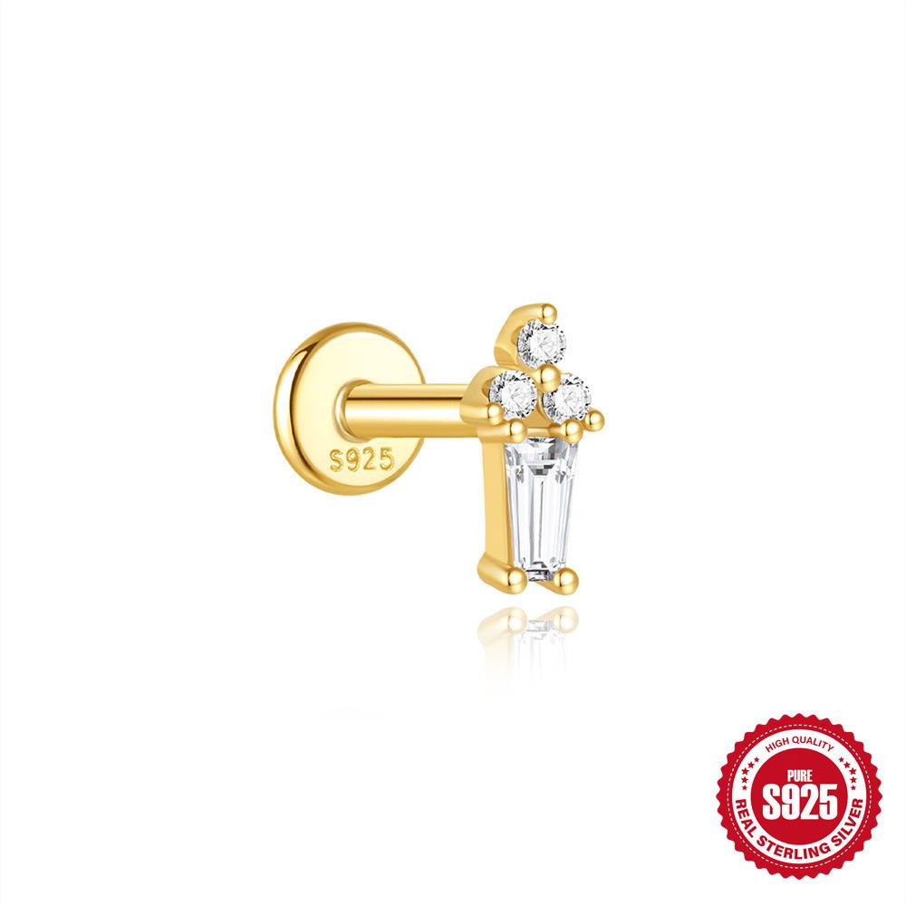 

S925 Циркон Лошадиный глаз с бахромой, плоская головка, спиральный пирсинг хряща, женские простые и универсальные базовые серьги-гвоздики и украшения для ушей