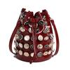 Bag summer 2025 new European and American fashion rivet shoulder bag women's versatile crossbody punk feng shui bucket bag pu