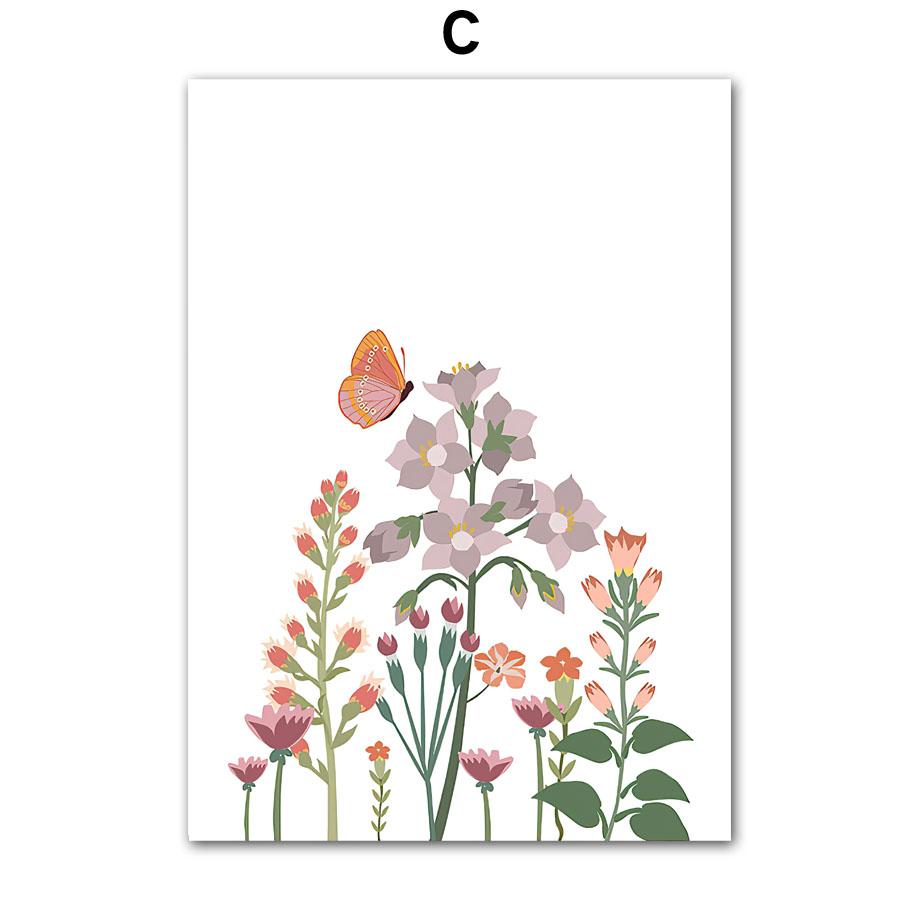 Boho Flower Butterfly Nursery Posters Cartoon Wall Art Print Canvas Painting Wildflower Pictures Baby Kids Room Home Decoration