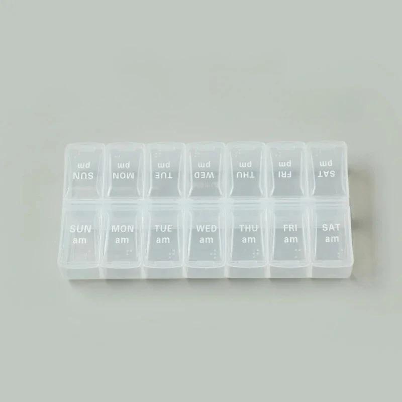 New Hot Premuim Portable Weekly Pill Organizer Case Box Storage Container 7 Day 2 Times 14 Grids for Vitamin Medicine Fish Oils