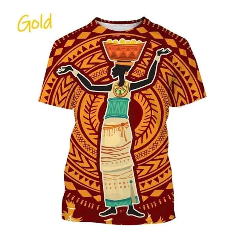 Summer Round Neck African Style Ethnic Woman Graphic 3D Print Top Fashionable Casual Short Sleeved Women's T-shirts