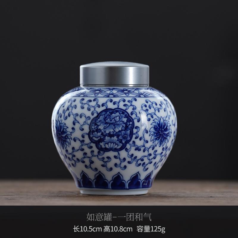 Creative Blue and White Porcelain Alloy Sealed Tea Jar Plant Landscape Ceramic Jar Moisture-proof Food Decorative Jar Home Decor
