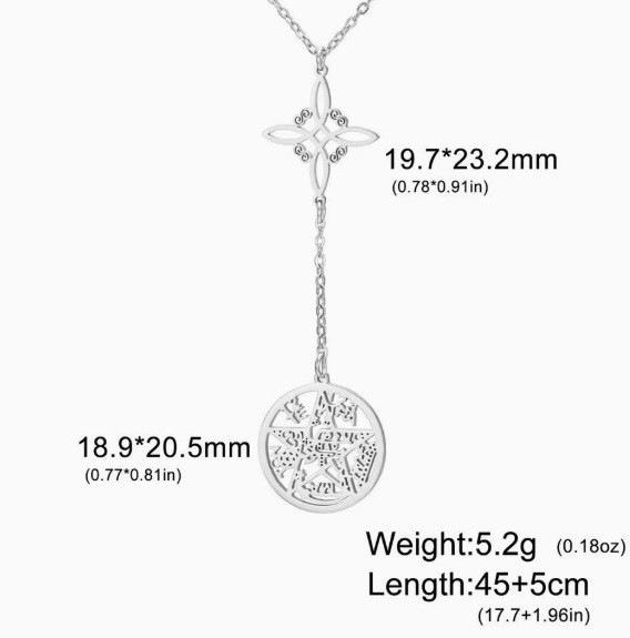 Collier pendentif double face en acier inoxydable Saint Benoît et Nœud de Sorcière