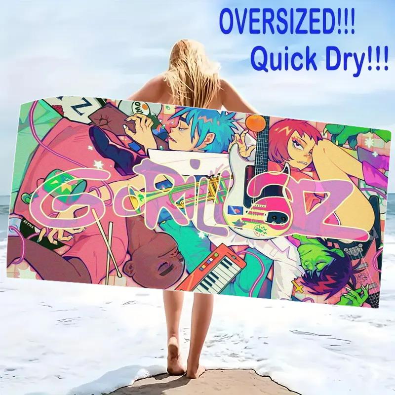 Gorillaz Print Beach Towel, Large Soft Quick Dry Towel for Beach Camping Swimming