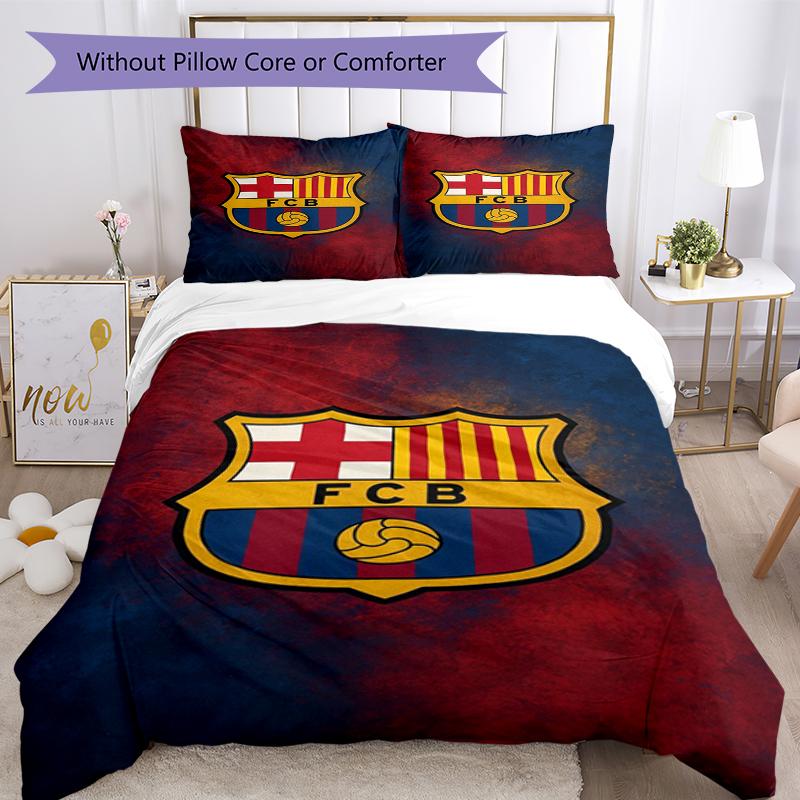 3pcs FC Barcelona Bedding Set Duvet Cover Closure Includes 1 Duvet Cover & 2 Pillowcases, Soft and Comfortable for All Seasons.