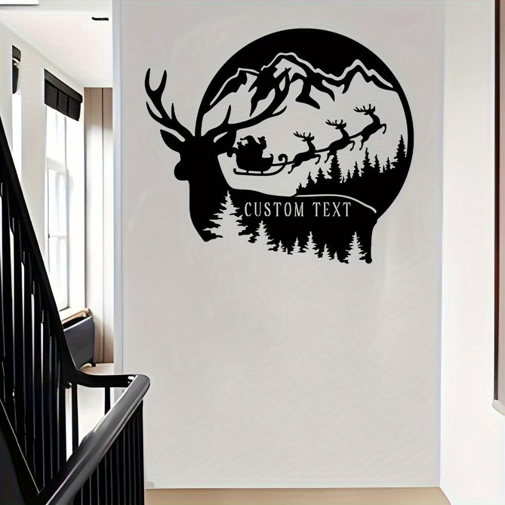 Metal Wall Art Santa Sleigh Reindeer Christmas Home Decor Black