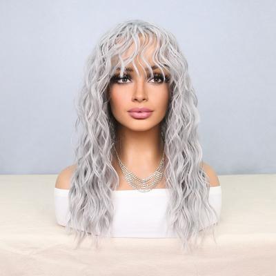 Synthetic Natural Grey Wig Long Curly Hair for Women Daily Use Wig with Bangs Cancer Patient Gift Outfits Costume Party