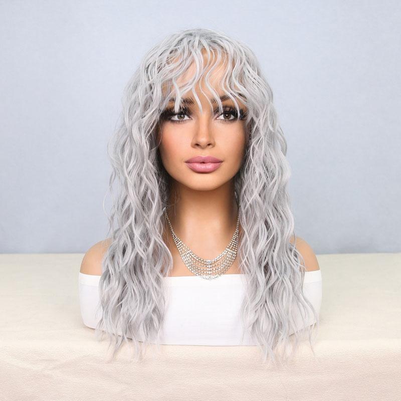 

Синтетический натуральный серый парик длинные кудрявые волосы для женщин парик для ежедневного использования с челкой подарок для онкобольного наряды костюм для вечеринки серый
