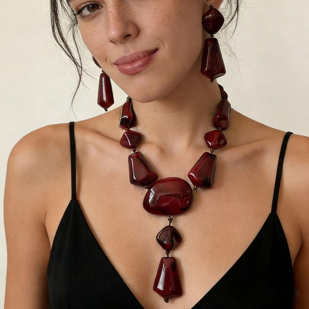 Personalized retro trend exaggerated irregular geometric splicing necklace earrings jewelry Maillard creative accessories