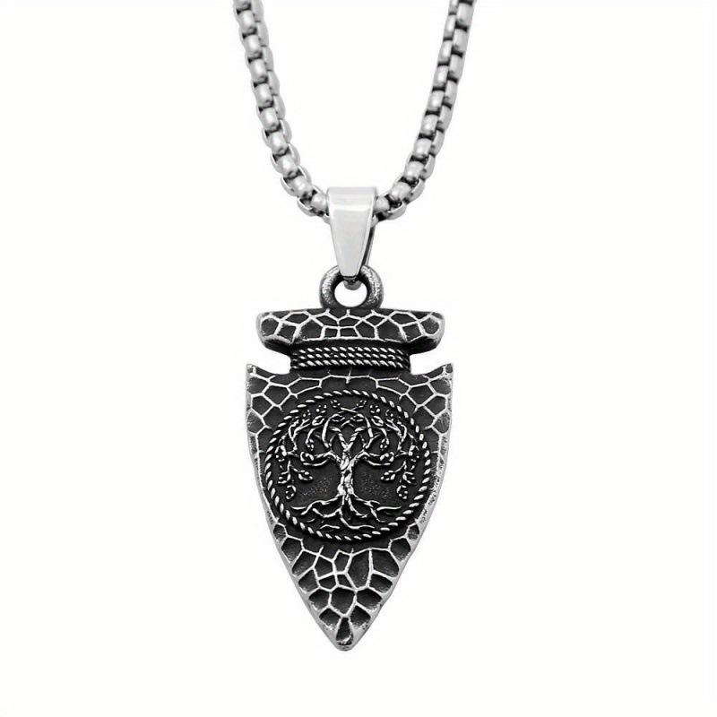 Viking Yggdrasil Spearhead Pendant Necklace Stainless Steel Amulet серебряный
