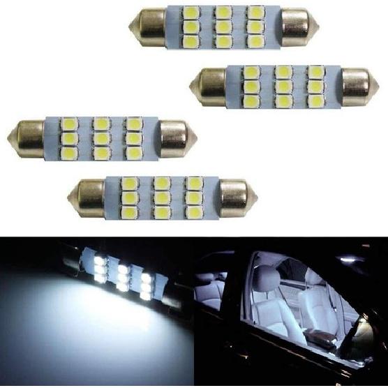 (4) Cool White 9-SMD 1.72 42mm 578 211-2 LED Bulbs For Interior Map Dome Lights