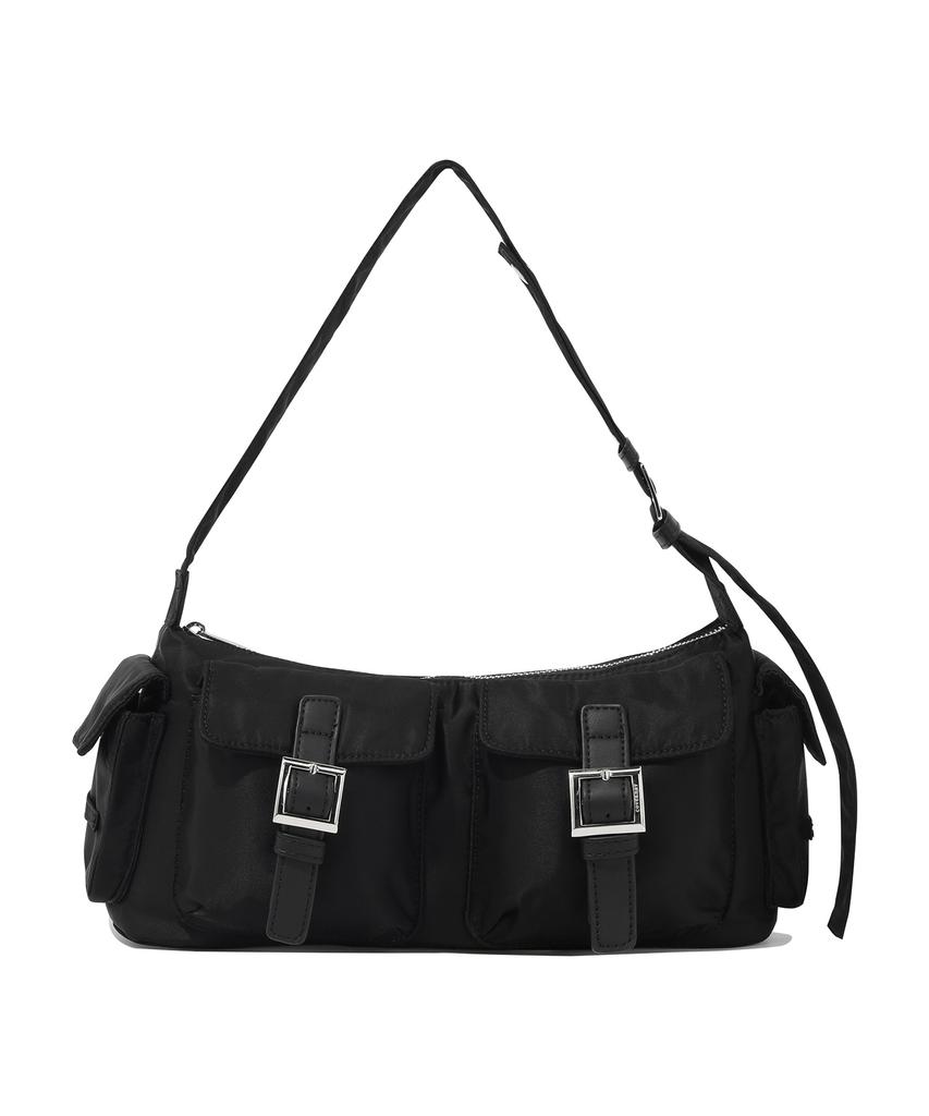 Covernat Woman Clover Heart Glossy Two-Pocket Shoulder Bag Black