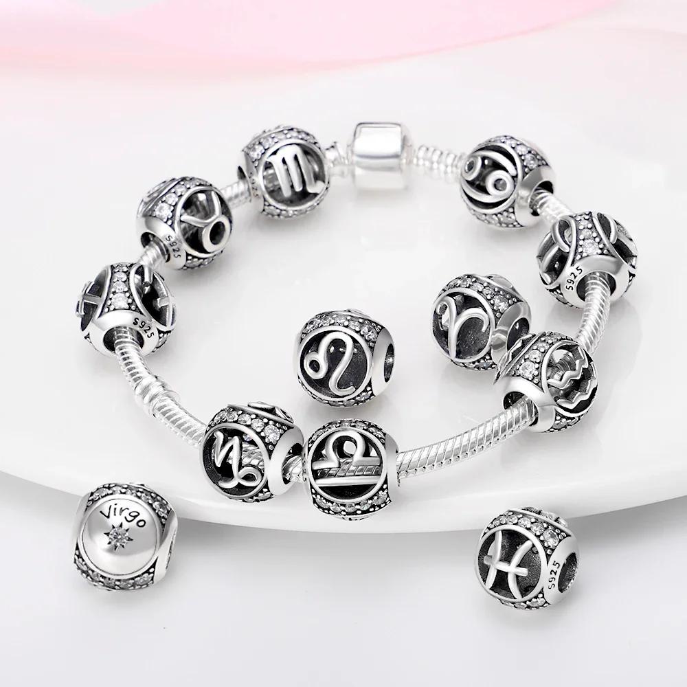 copper Colors 12 Constellation Charm Bead Charms Round Bead Compatible With Authentic Bracelets Do It Yourself Fine Jewellery Gift for Women