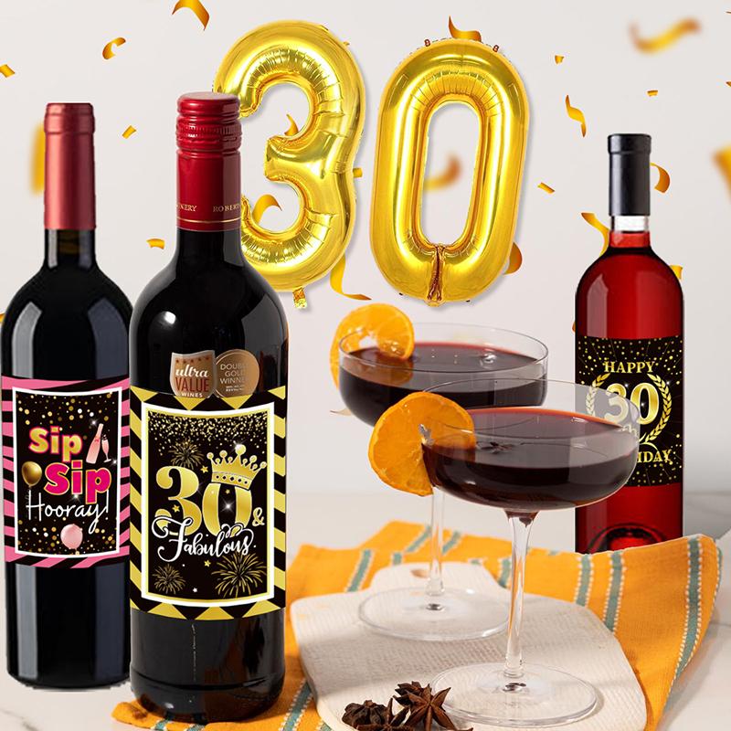 6Pcs Birthday Party Wine Bottle Stickers Suitable For 30/40/50/60 Birthday Celebrations Holiday Wine Bottle Labels