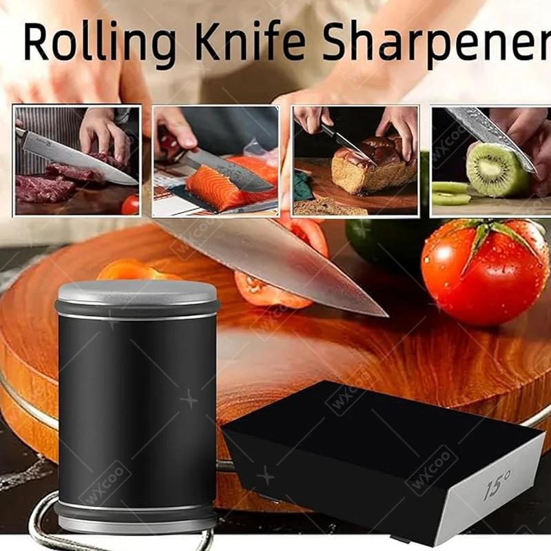 Rolling Knife Sharpener Kitchen Manual Knife Sharpening 15° Degrees Angle Roller Knife Whetstone Ceramic Roller Knife Whetstone