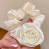 Rose Flower Head Rope French Style Retro Gentle Large Flower Intestine Hair Ring Artistic Satin Gloss Hair Scrunchies Woman