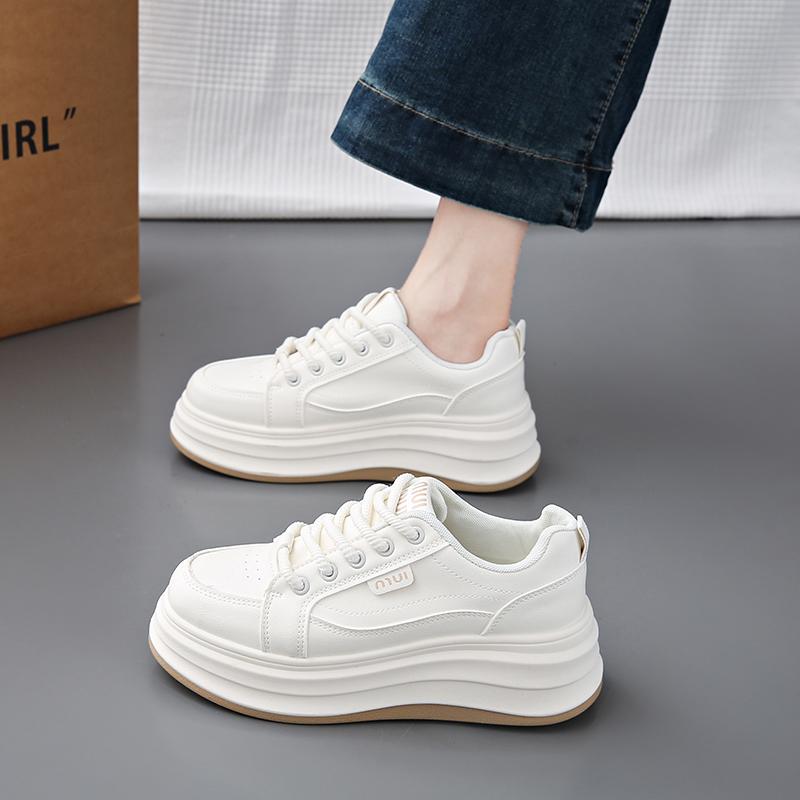

CRLAYDK Classic Women s Sneakers Casual Skateboard Walking Shoes Platform PU Leather Lace Up White Ladies Height Increase Tennis 40
