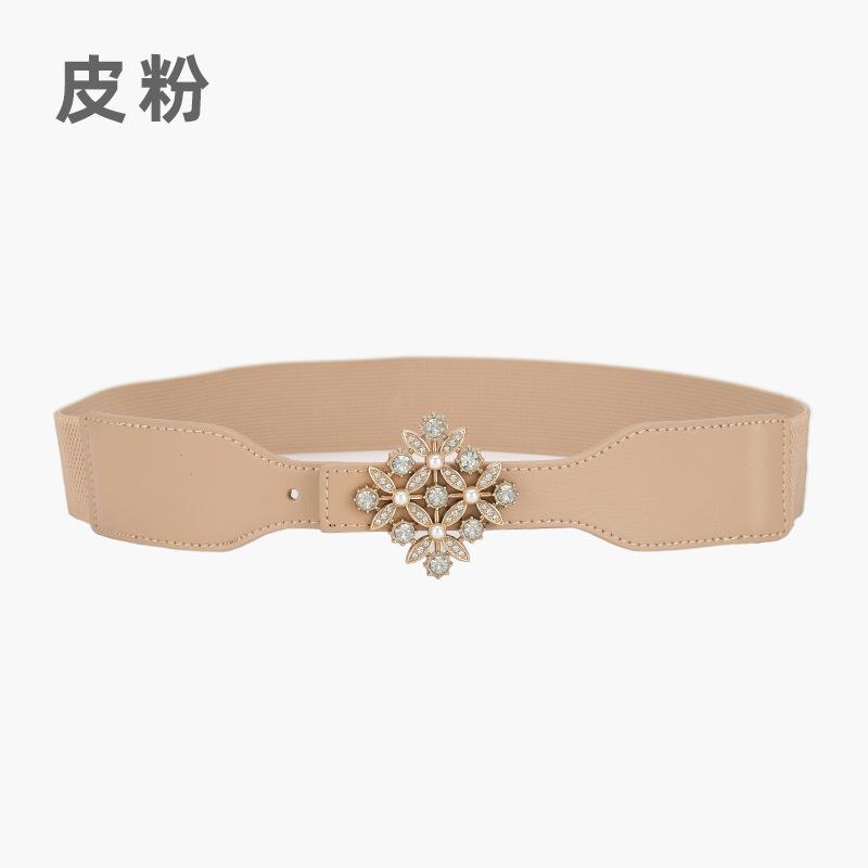 Rhombus Elastic Decorative Belt Women'S Elastic Pearl Inlaid Dress Belt With Skirt Waist