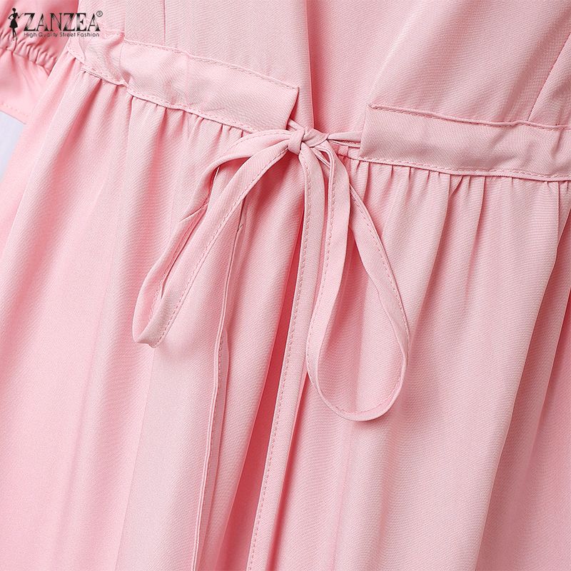 ZANZEA Women Casual V-Neck Loose Half Sleeve Dress