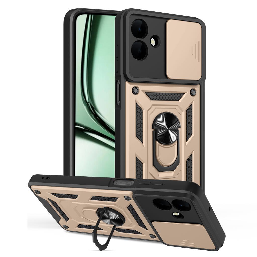 For Samsung Galaxy A07 4G Case with Slide Camera Lid PC+TPU Kickstand Phone Cover