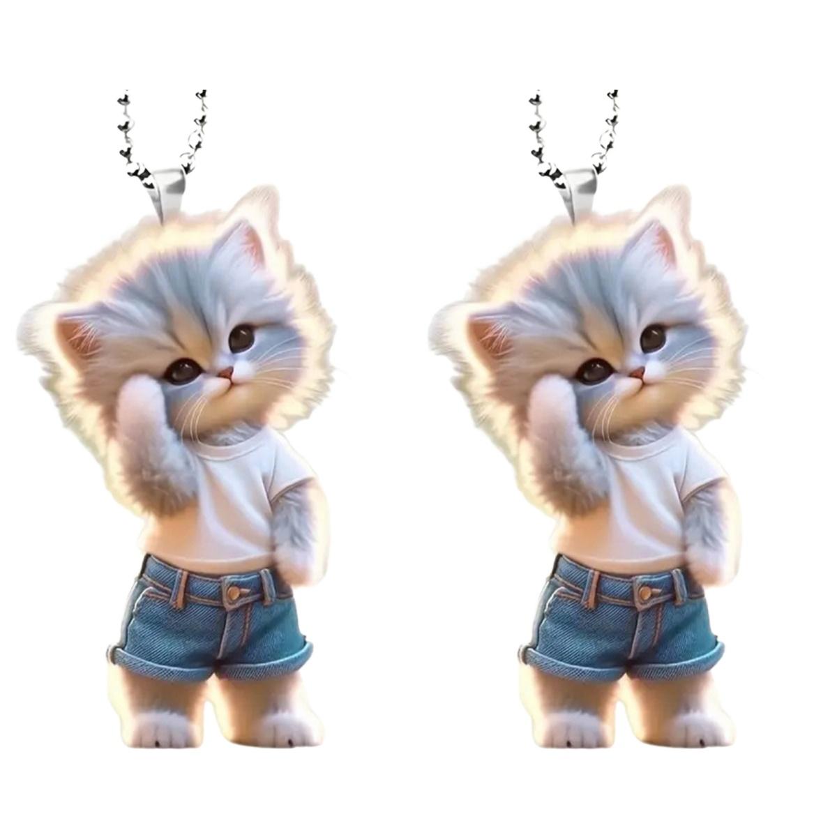

Мультяшный кот подвесное украшение для дома комнатная рождественская елка зеркало заднего вида автомобиля 2D плоский акриловый котенок человек подвесное украшение животное кулон Cat 2pc