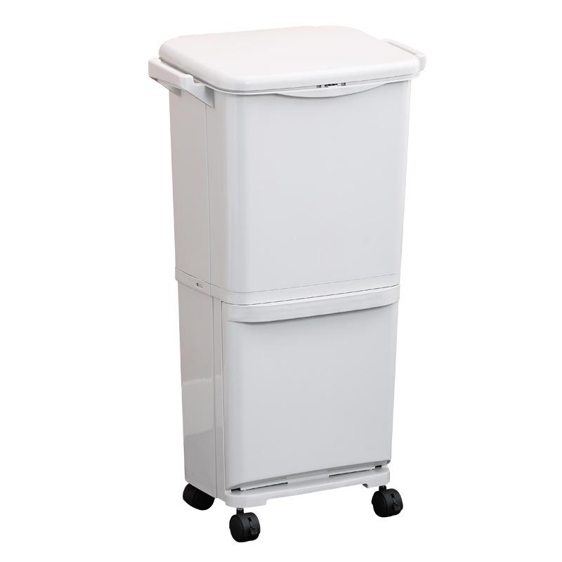 Odor-Proof Kitchen Trash Can with Lid, Movable, Large Capacity, Double Layer, Dry & Wet Waste Separation.