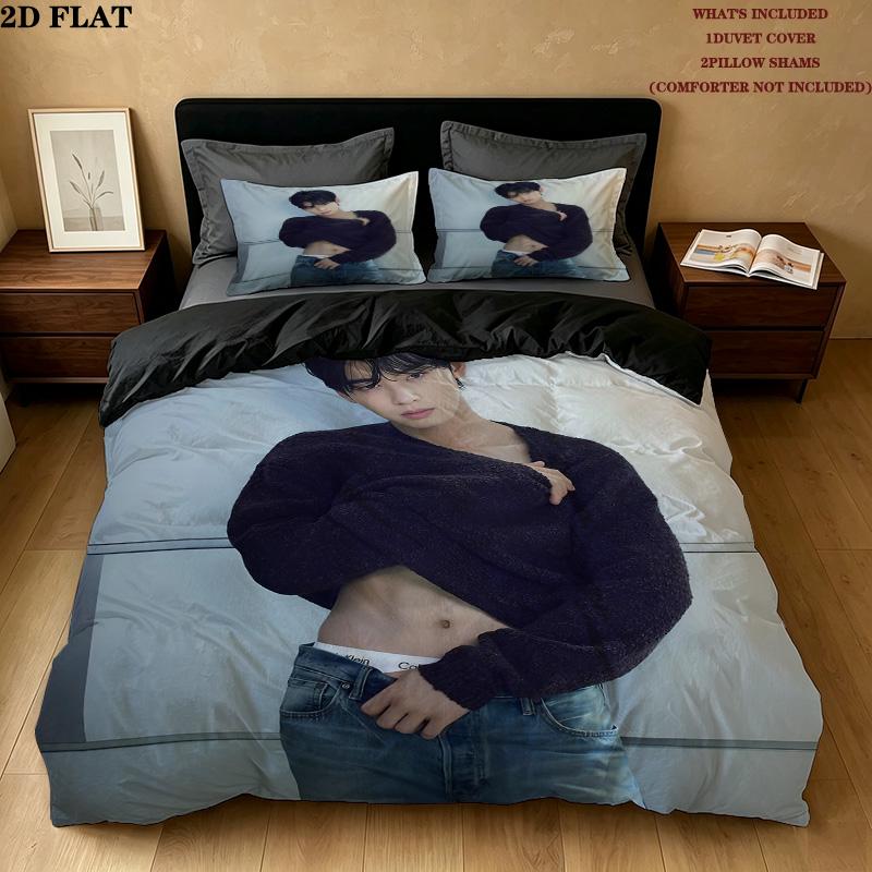 Cha Eunwoo Muster Bettwäsche Bettdecke Set Bettbezug Kissenbezug Zuhause Geburtstagsgeschenk(1 Bettbezug + 2 Kissenbezüge, ohne Füllung)