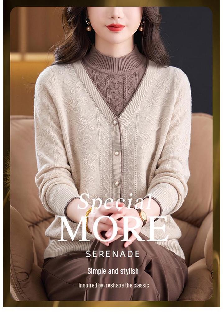 Chic Two-Piece Wool Sweater for Middle-Aged & Elderly Women, Versatile Autumn/Winter Top, Stylish Base Layer Mother's Wear.