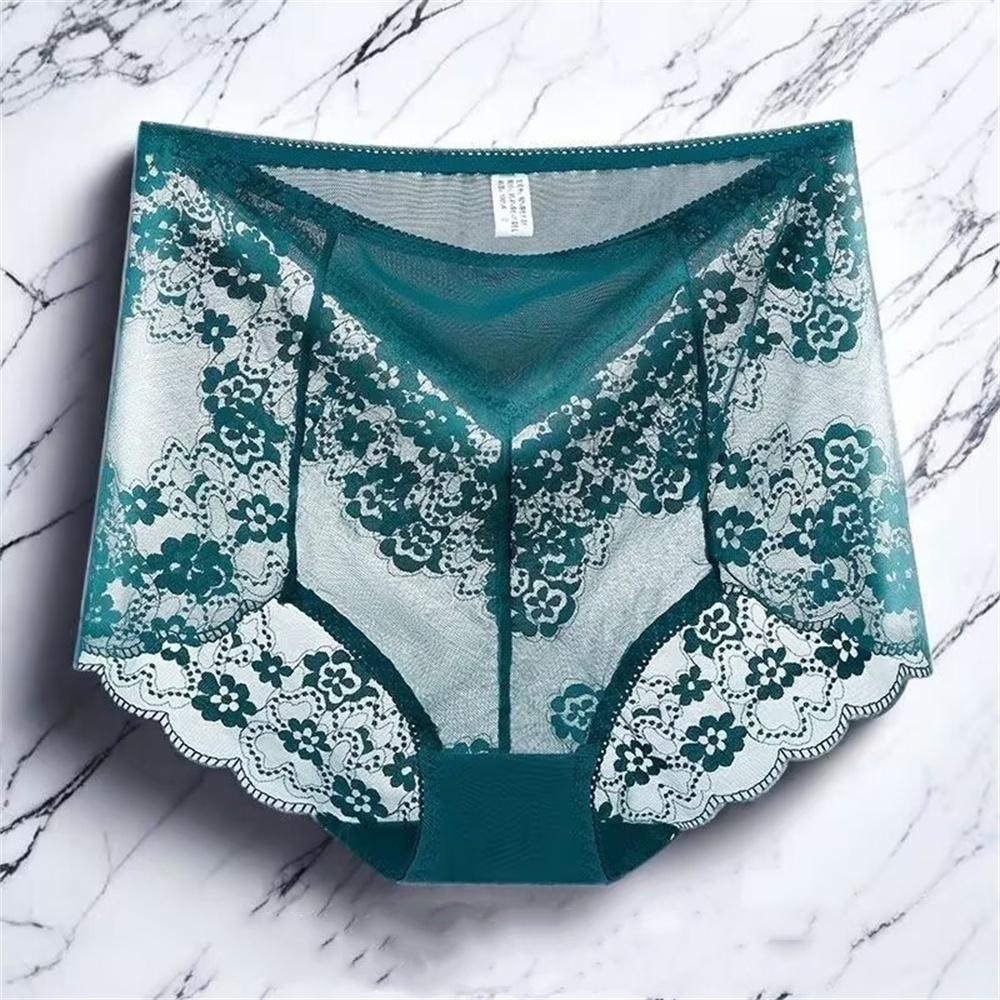 Plus Size M-3XL Big Women Floral Transparent Lace Panties Sexy High Waist Underwear Hollow Out Solid Color Perspective Lingerie