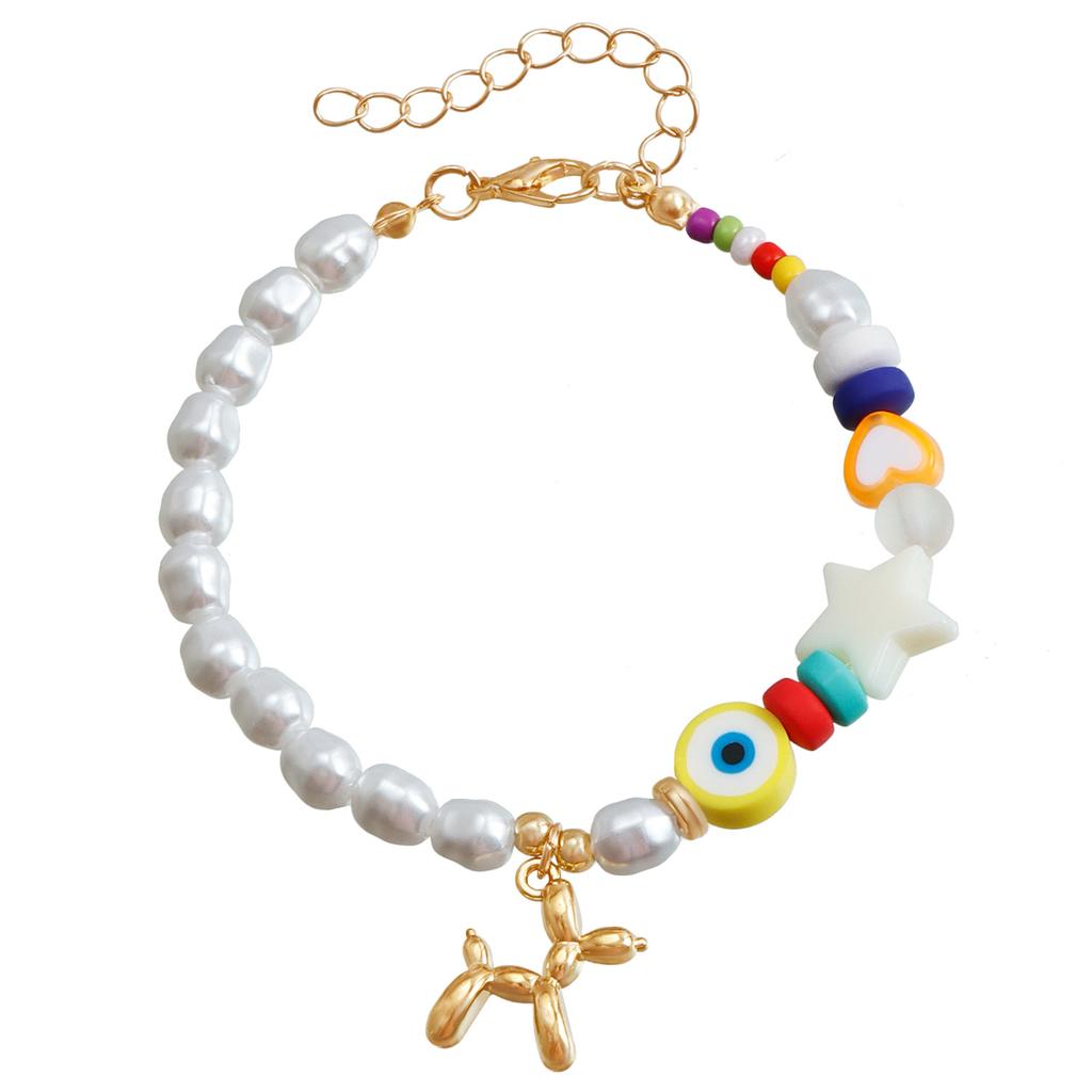 Ins Internet celebrity children's fun balloon puppy pendant bracelet, imitation pearl beaded bracelet