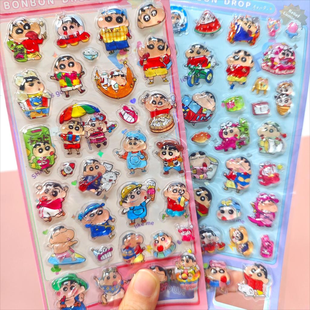 2025Kawaii Crayon Shin Chan Cartoon 3D PET Relief Water Sticker Cute DIY Mobile Phone Case Decoration Sticker