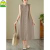 2026 New Summer Casual Sleeveless Cotton Linen Dress - Slimming, Loose Fit, Solid Color