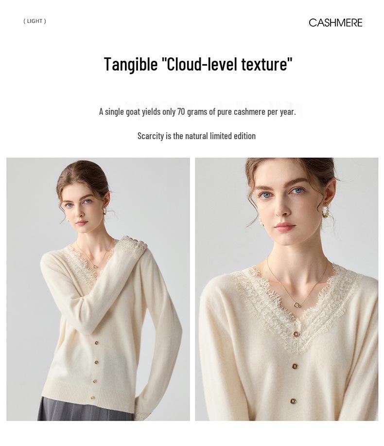 Lekasha Women's Cashmere Knitted Lace Sweater with Loose Elegant Collar