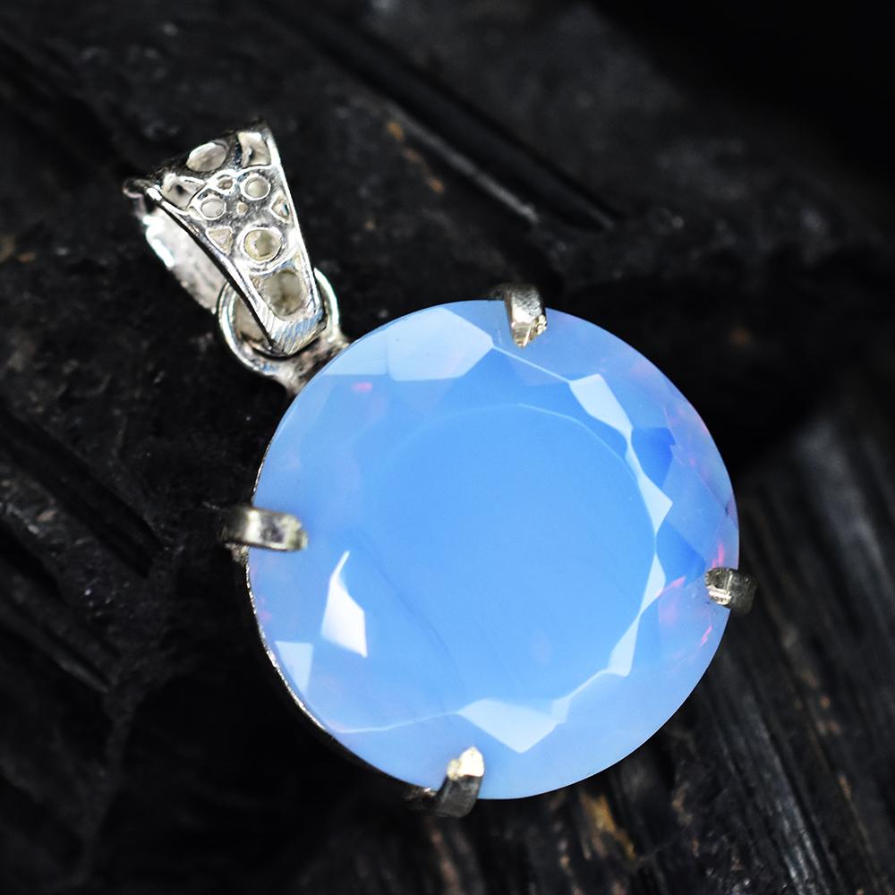 48.20 Ct Round Cut CERTIFIED Opal 925 Sterling Sliver Natural Gemstone Pendant MY-PD-149-NS