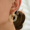 Women's Elegant Vintage C-Shaped Hollow Round Pendant Earrings - Suitable for Casual Outfits and Music Festivals