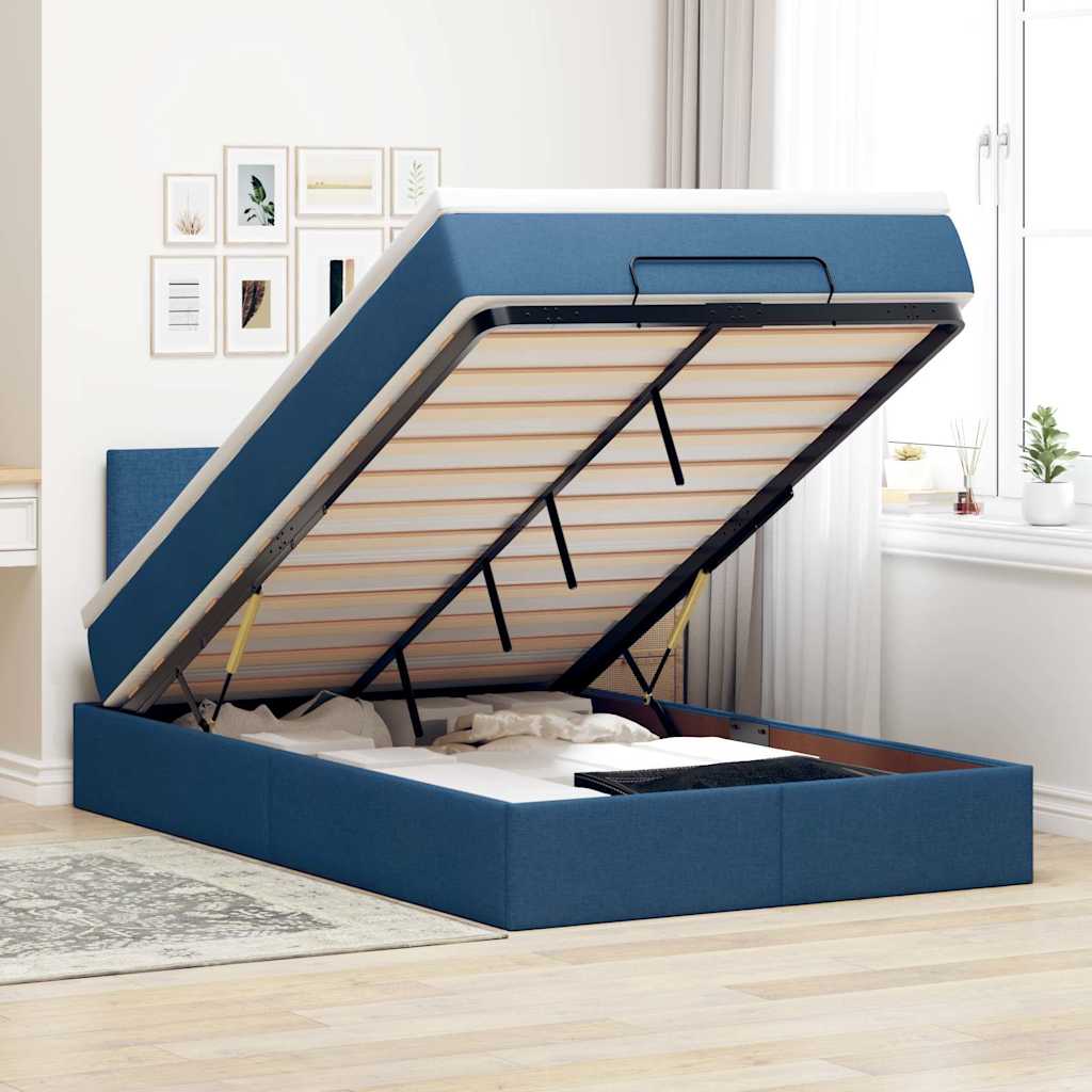 Ottoman Bed with Mattress Blue 120x200 cm Fabric