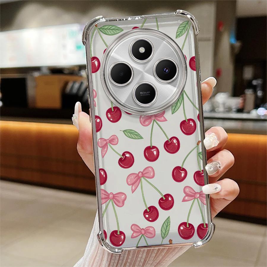 Phone Case for Xiaomi Redmi A3 A3X A5 K80 Pro K80 5G 13C 14C Clear Cover Cartoon Bow Cherry