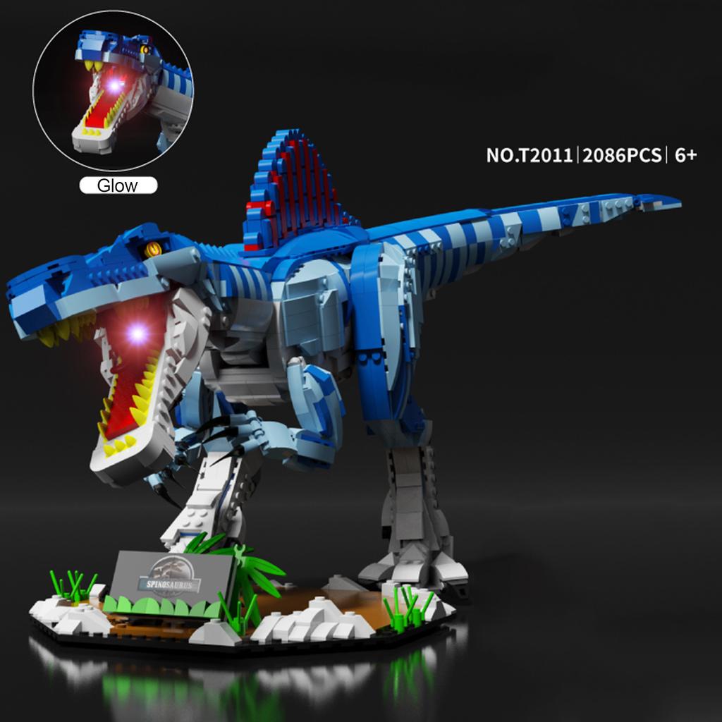Non-Toxic 2086Pcs Dinosaur Building Blocks Toys Model Blue Spine Dragon Assemble Puzzle Bricks Toy Sets For Kid Desktop Ornament Gifts