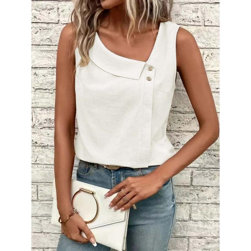 

Женская новая повседневная футболка без рукавов с косым вырезом и стандартным пуловером XL белый