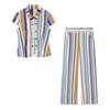 European and American style, wholesale women's clothing, fashionable versatile striped knot button top and trousers 2969329