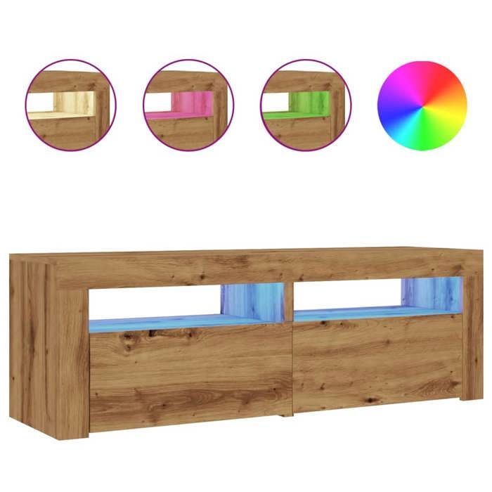 VidaXL Meuble TV avec lumières LED chêne artisanal bois d'ingénierie, support TV, meuble multimédia, console TV, meuble 856314