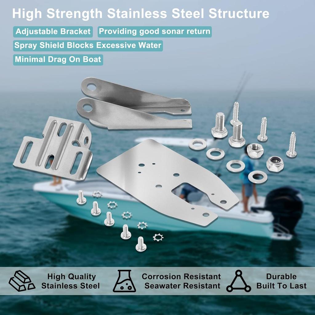 0101200611 Heavy Duty Transom Mount with Spray Sheild Compatible 4Pin, 8Pin 12Pin Watercraft Parts Transducer - Silver