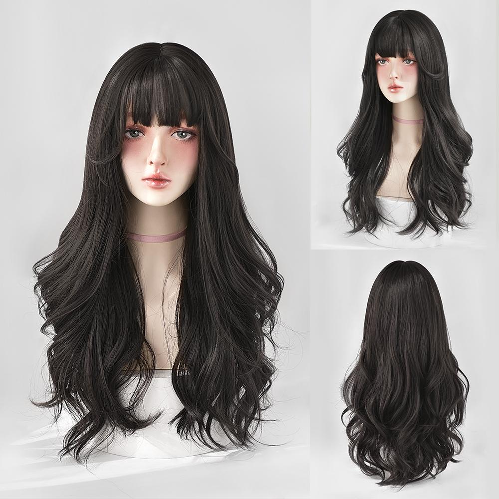 Dense Long Wave Wig Women Wig with Bangs Blonde Cospaly Lolita Daily Party Synthetic Wigs Heat Resistant Fiber Natural Fake Hair