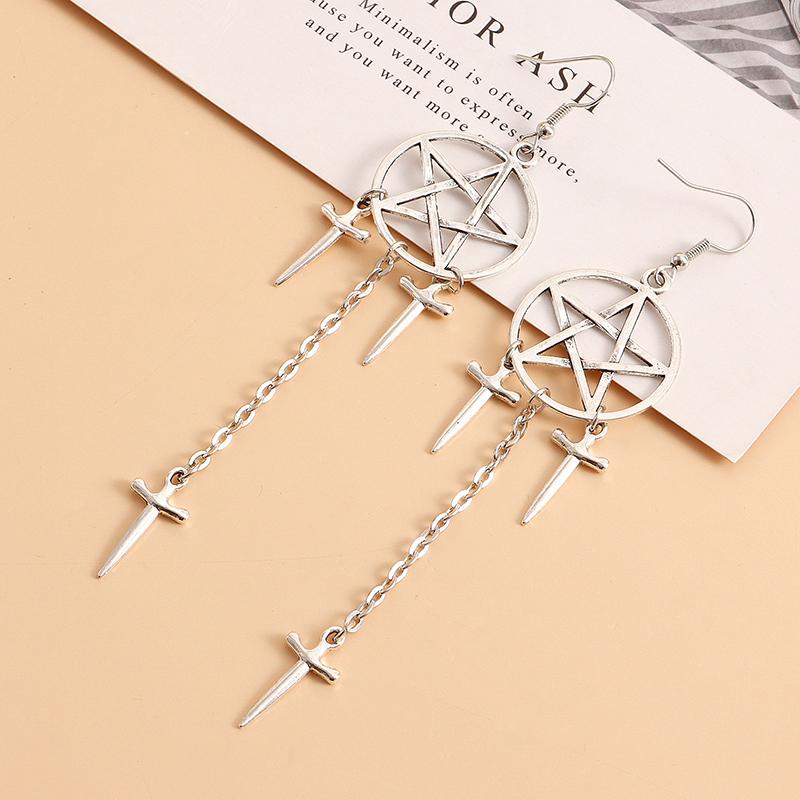 

Модные и креативные серьги-подвески в виде меча-пентаграммы, подходящие для мальчиков и девочек, серебряные, простые, на каждый день, подарки серебряный