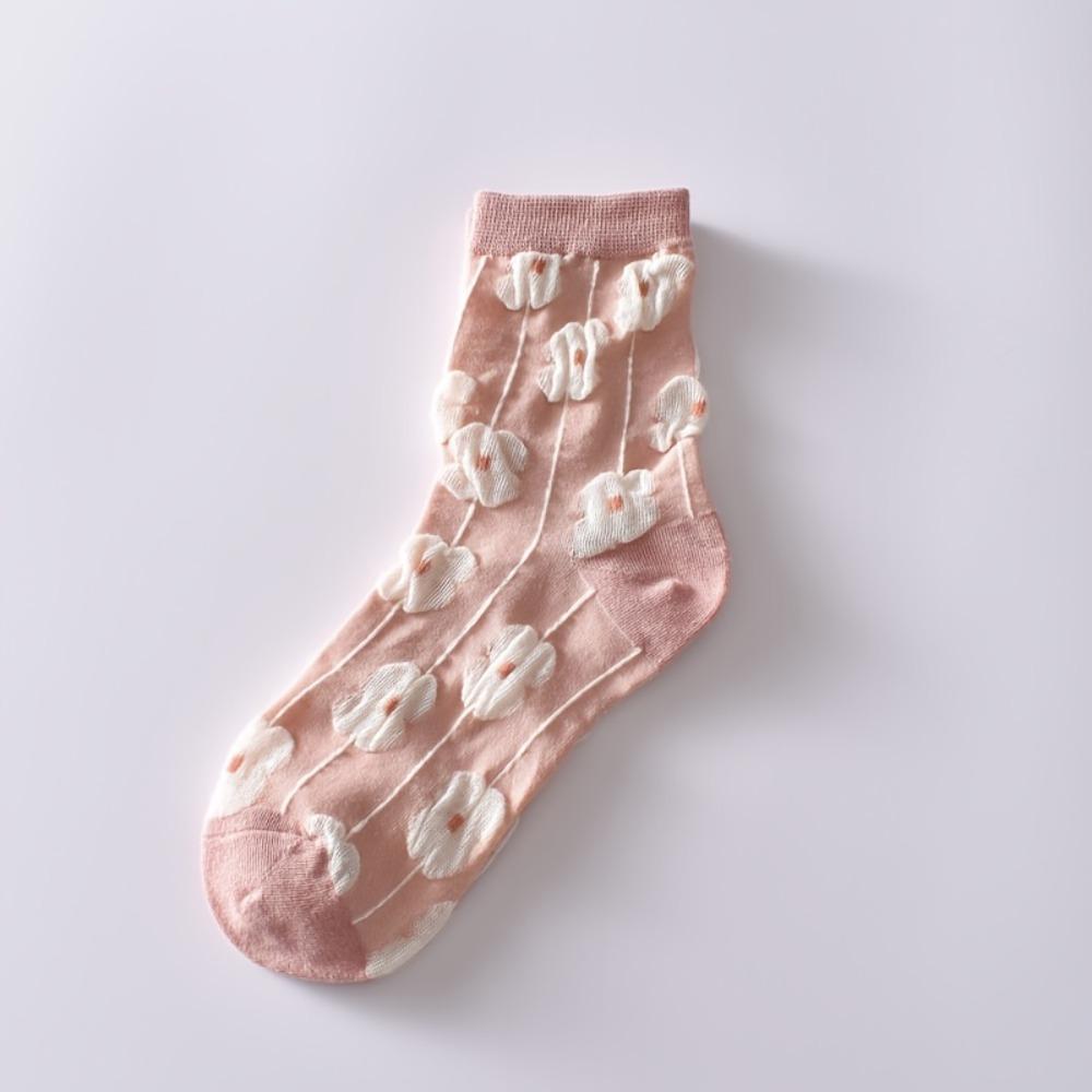 6 Pairs Flower Bubble Cable Crew Socks, Lightweight & Comfy Mid-tube Socks, Women's Stockings & Hosiery